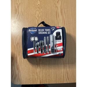 New Mens Barbasol 7pc Deluxe Travel Grooming Set w/Hanging Travel Case Flossers
